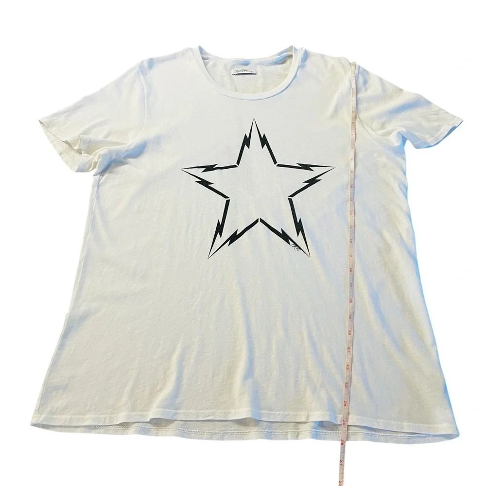 Lauren Moshi White Tee with Black Star and Lightning Bolt Size XL